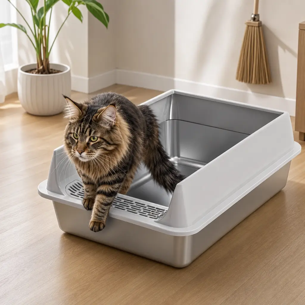 odorless Stainless steel cat   with scoop, large semi-enclosed or fully enclosed design, high-edge exterior, non-stick, leakproof, high walls, high-edge cat  , stainless steel cat    box litter xl metal litter box toilet side multi-cat household resistant
