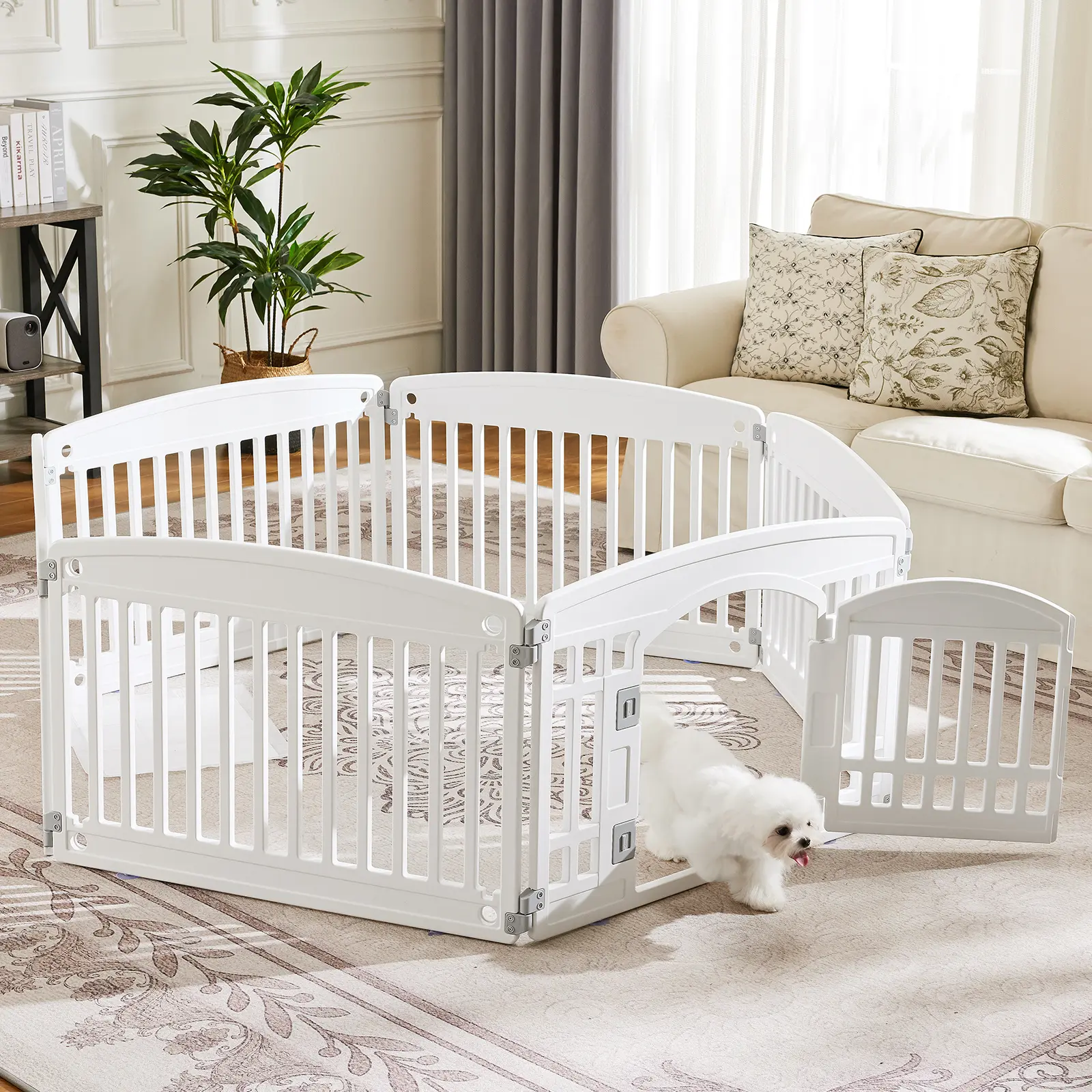 【Deal】PetSafe Portable Enclosed Puppy Fence, Foldable Indoor-Outdoor Room Divider Furniture, Safe & Secure Exercise Pen for Small to Medium Dogs, Easy-to-Clean (White, Black)
