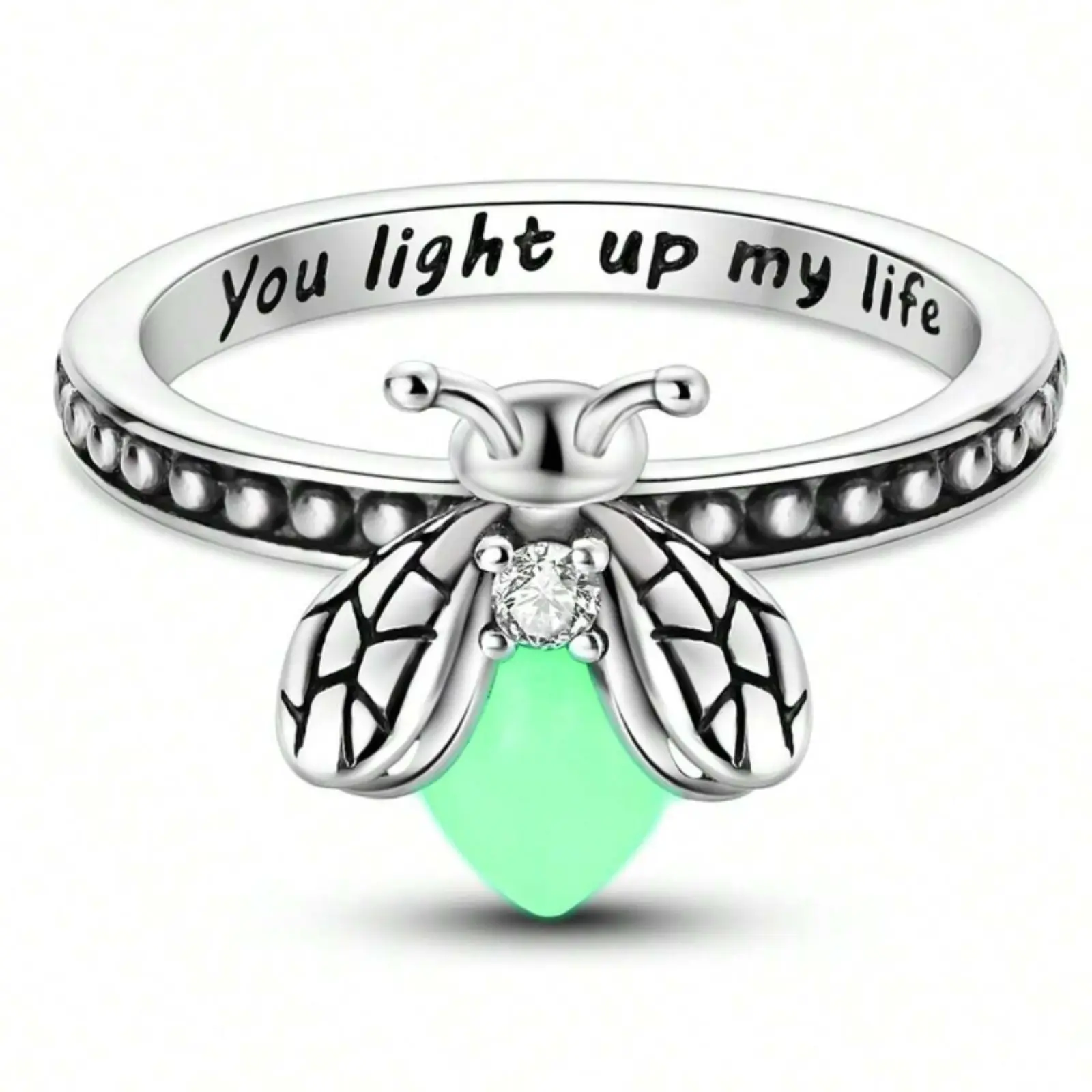 Classic silver-plated glow-in-the-dark firefly ring for women – everyday ring, gift, finger ring.