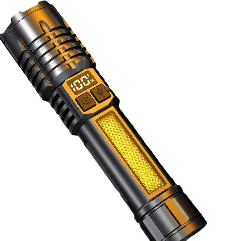 Portable Zoom Flashlight, USB Rechargeable Small Torch Light, Handheld Flashlight with Side Light, Suitable for Walking, Car Repair, Fishing