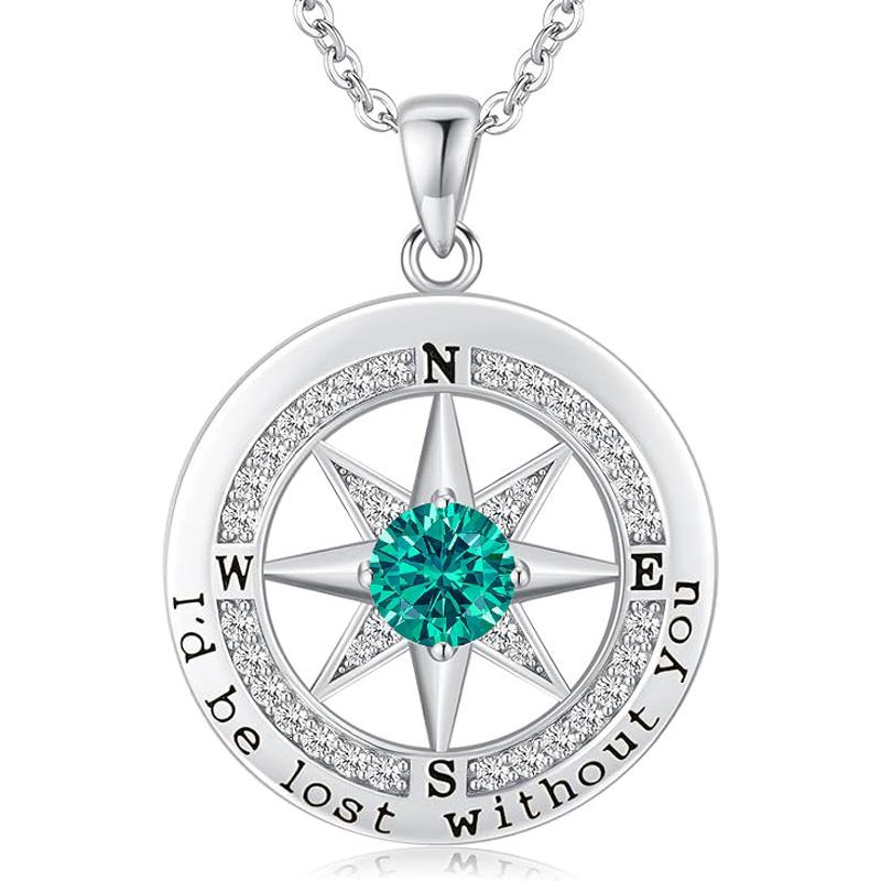Personalized 12 Birthstone Compass Necklace | 925 Sterling Silver with Gold/Rose Gold/White Gold Plating + Zircon, Birth Month Jewelry for Women, Ideal Birthday Gift