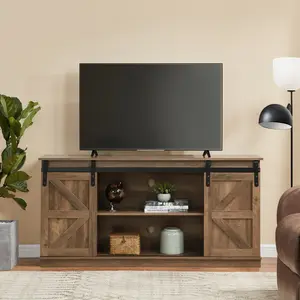 【TikTokShopfalldealsforyou】58" Modern TV Stand for 65 Inch TV, Entertainment Center with Sliding Barn Doors, Storage Cabinets, Media Console with Cable Management