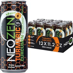 NEOZEN Turmeric Curcumin Sparkling Drink - Peach Flavor Natural Sport & Energy Beverage - Zero Sugar, Gluten-Free, Caffeine-Free, Low Calorie, Vegan & Keto Friendly, 11.2 fl oz (12 Pack) Vitamin