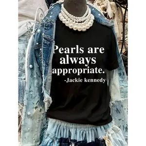 Womens Pearls Are Always Appropriate Graphic Tee Cute Preppy Quote Print Short Sleeve Crewneck Casual Summer Outfit Top Soft Cotton Streetwear