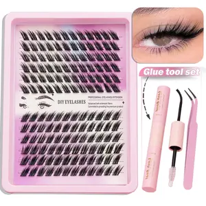 Lash Glue Set 144 Clusters Fox Style Slant Natural DIY False Lashes Fluffy Soft Dramatic 3D Squirrel Eyelashes Long Slim Multi-Layer