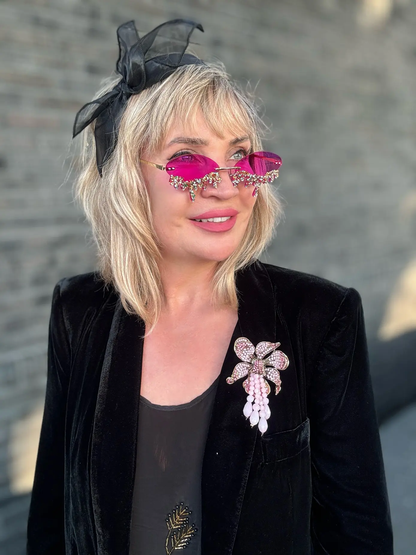 Pink Orchid Brooch with Beads - Fashion Accessory