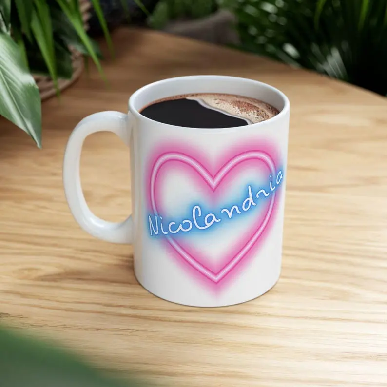 [Sale off up to 70%] Love Island USA Mug - Nicolandria Neon Heart Mug - Nic and Olandria Mug - Reality TV Fan Gift - Birthday Coffee Cup for Summer TV Lovers