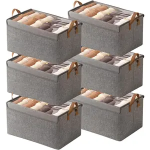 Closet Clothes Organizer Bins 6 Pc Fabric Box Storage Shelf Bins Stackable Foldable Closet Shelf Storage Container with Lid Fabric Storage Bin with Steel Frame 23L 6 Gray with Lid
