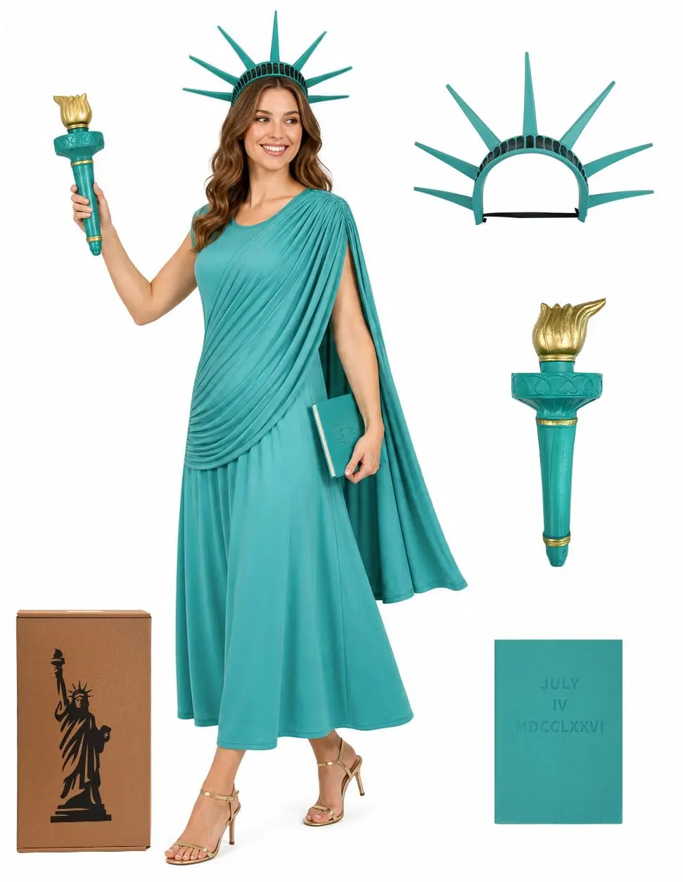 Statue of Liberty Costume Women Freedom Independence Statue of Liberty Crown Halloween Cosplay Costumes Accessories