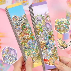 24 sheets 3D scene stickers book with animal life scene themes, retro minimalist style, made PET waterproof material, self adhesive, DIY journal decoration scrapbook stationery sticker pack