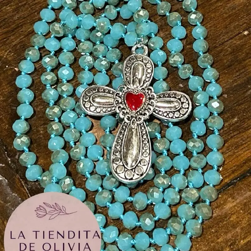 Sacred Hear Turquoise  Crystal Necklace - 58” long