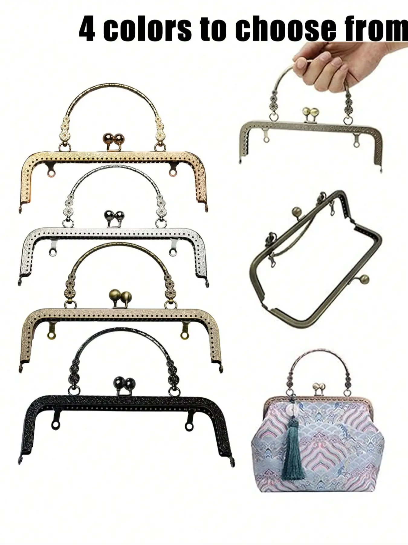Metal Purse Frame With Handle, Vintage Style Kiss Clasp Lock Frame For Diy Bag Making,Embossed Arch Handle Purse Frame Accessories, Handbag Accessory For Clutch/Tote Repair Sewing For Crafting Coin Purses,Wallets,Handmade Enthusiasts, Accessories For Bags