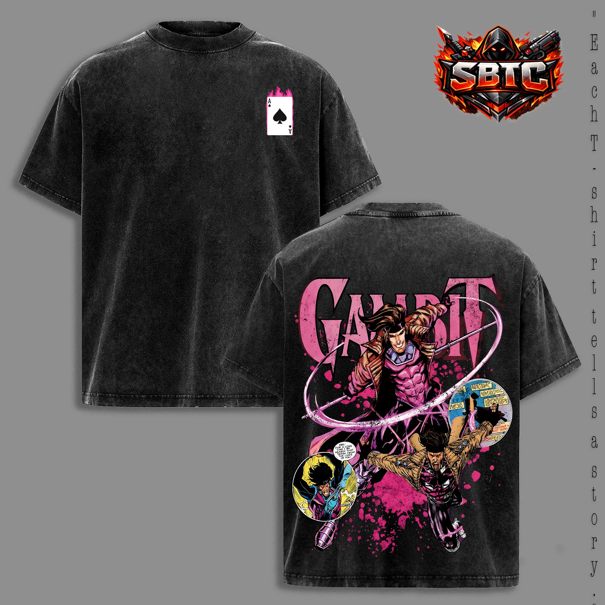 Gambit.Hero Double Printed Oversize Hoodie Tshirt Acid Washed Tee & Tank top TV Show Graphic Top Cotton Gift T-Shirt For Comic Lover, Gift T-Shirt For Movie Lover Men's Regular Fit Floral Print Tee streetwear