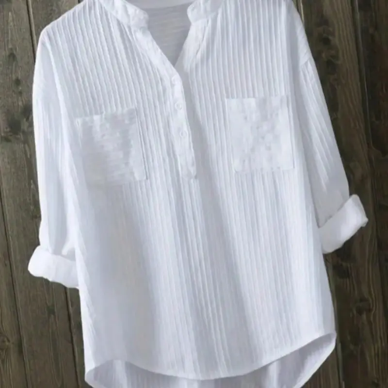 Women's Plain Button-Front High-Low Hem Shirt, Blouse, Button Blouse Shirts, Casual Solid Shirt, Casual Long-Sleeve Notched Neck Top for Daily Wear, Ladies Clothes for All Seasons