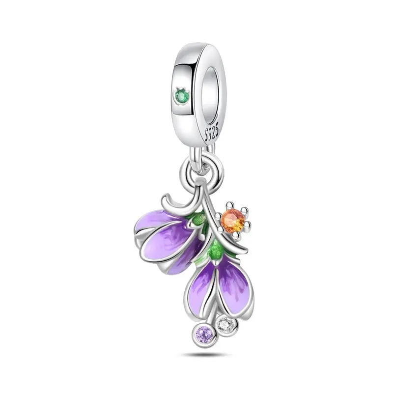 Women's S925 Sterling Silver Purple Flower Bead Charm Pendant - 1 Piece Hypoallergenic DIY Jewelry Charm for Bracelets, Necklaces, Ideal Birthday, Anniversary Gift for Mother
