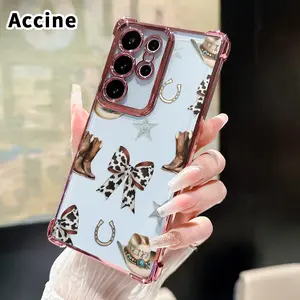 Phone Case Compatible with Samsung Galaxy S26 Ultra S24 Plus S25 S22+ FE Edge Western Whimsy Pattern Four Corners Air Cushion Anti-drop Premium Plated Cover Casing Clear Protective