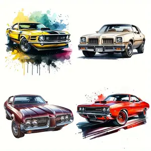 Muscle Car Pattern Iron-on Transfer Sticker, 6 Counts/set DIY Craft Heat Transfer Sticker, Heat Press Sticker for Clothes, DIY Clothing Accessories