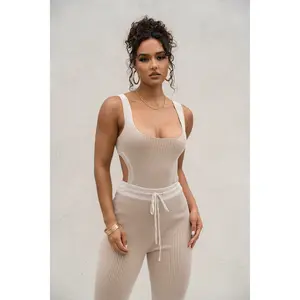 Taupe/White Deana Ribbed Bodysuit