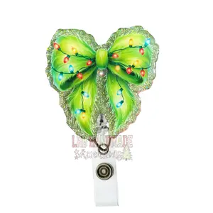 Holiday Grump Bow Badge Reel, Holiday ID Holder, Festive Green Guy Nurse Badge,  Cute Holiday Accessory for Work, Handmade Retractable Clip for Healthcare Workers, Teachers & Office Staff