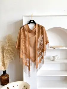 New Velvet Embroidered Triangle Scarf Lace Shawl Outerwear Hollow Out Fringe Solid Color Breathable Fashion High-End Scarf Fluffy Soft Scarf