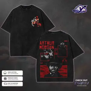 Arthur Morgan Red Dead Redemption 2 Double Printed Vintage Wash Graphic T-Shirt – Heavyweight Cotton Unisex RPG Action Game Streetwear Gift