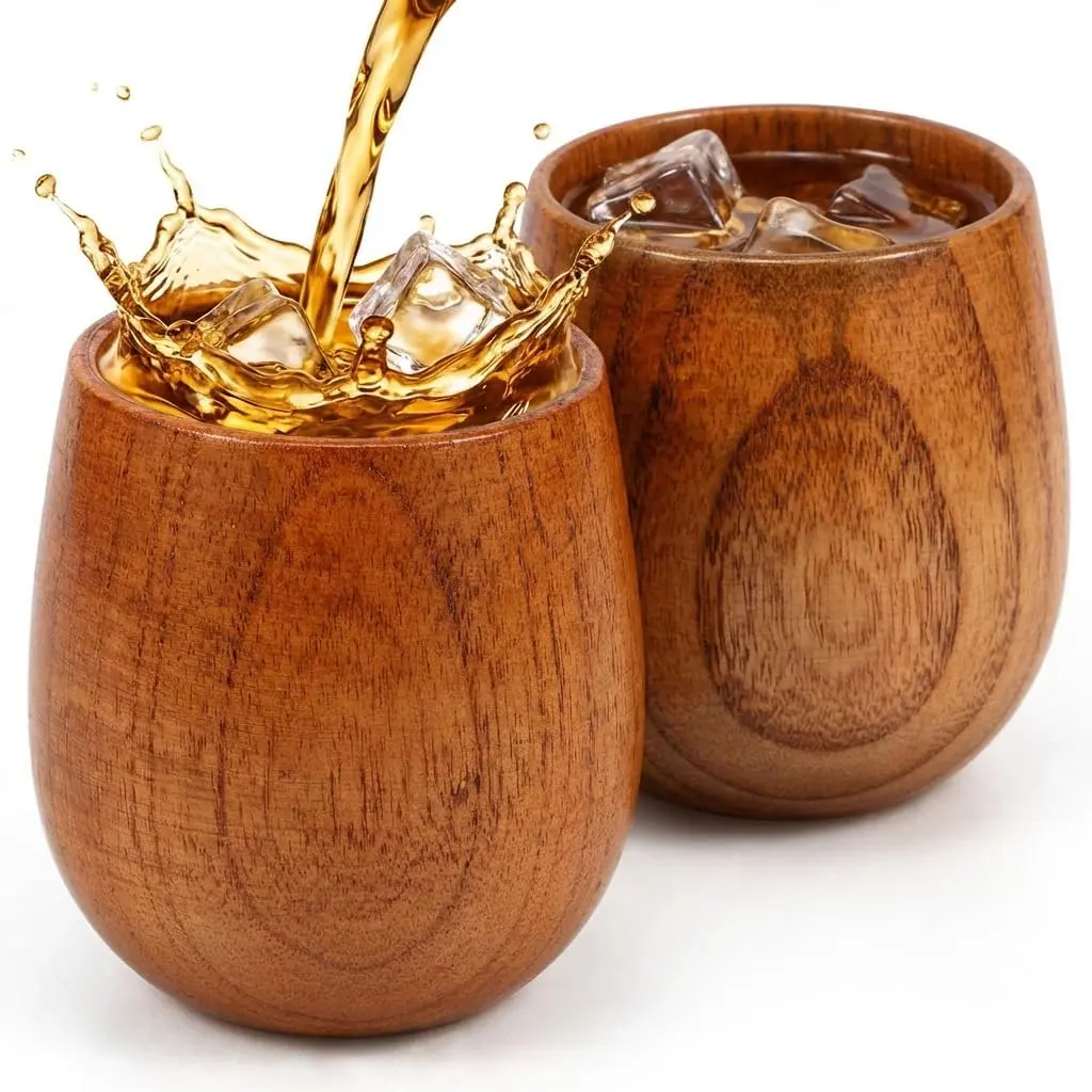 Whiskey Glass Set - 2pc 10 fl oz Wooden Whiskey Tumblers, Charred or Uncharred Old Fashioned Drinkware, Ideal Holiday Party Gift for Men