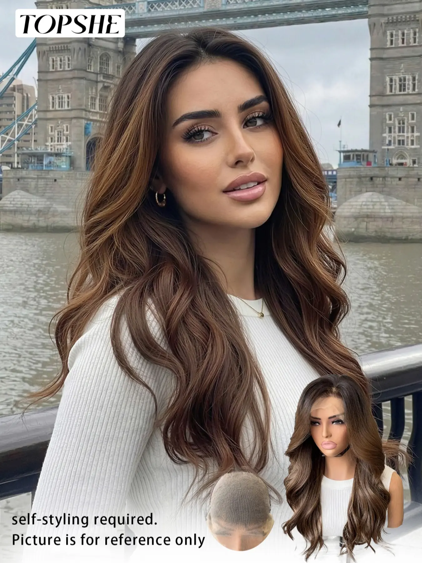 Topshe 13x6 Wave Lace Front Wig, Synthetic Lace Hairpiece, Natural Look, Comfortable Fit, Suitable for All Seasons, Glueless Frontal Wig, Synthetic Wavy Wig