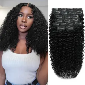 Curly Clip In Extension Human Hair 3C 4A Kinky Curly Clip Ins Full Head for Black Women Brazilian Remy Human Hair Natural Color 8Pcs with18clips 120g/Set