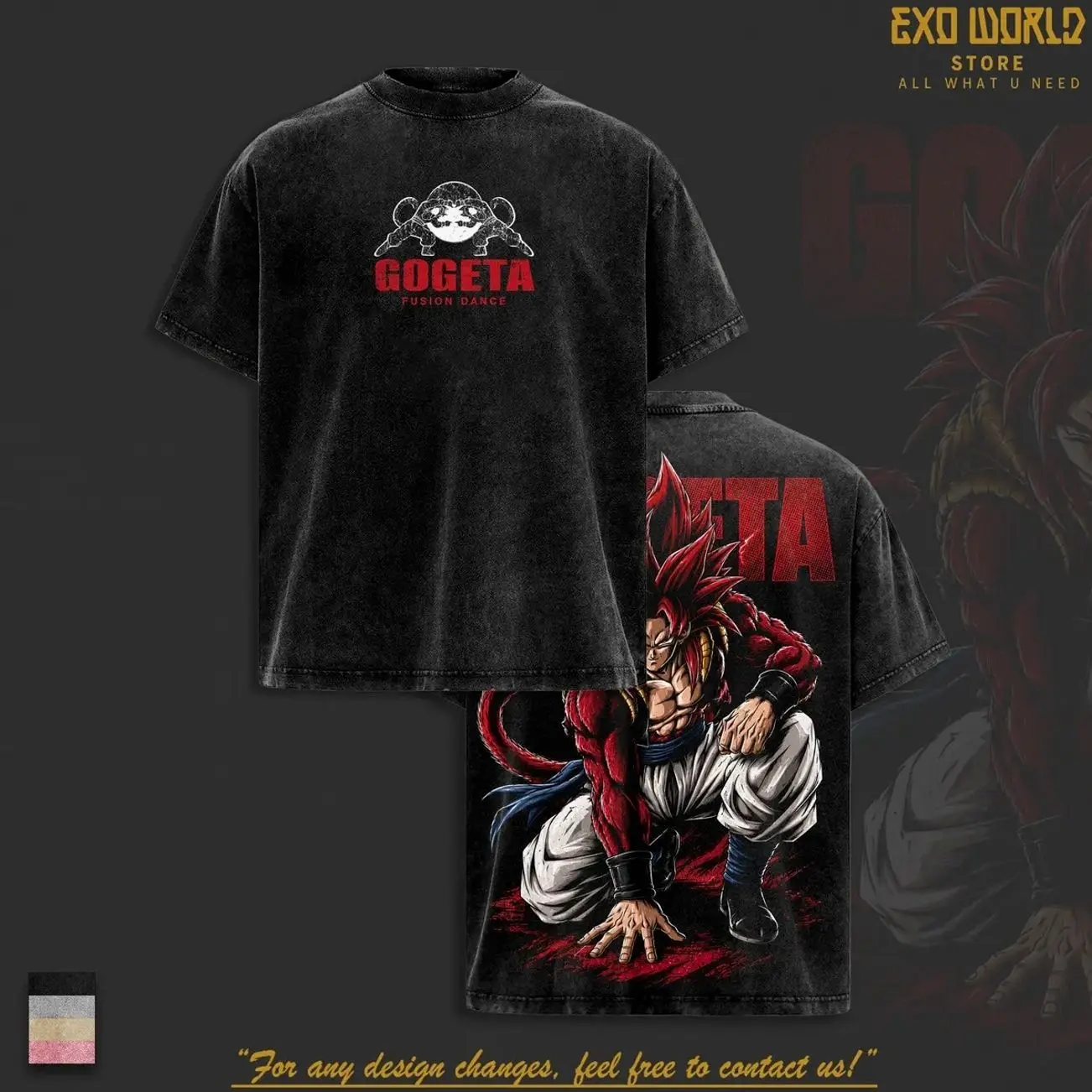 ''Gogeta'' DB Vintage Washed T-Shirt - Super Saiyann ''Gogeta'' SSJ4 Anime Graphic Tee, DBZ Fusion Heavyweight Cotton Oversized Shirt, Unisex Manga Streetwear Top DBZ Fan Gift UII