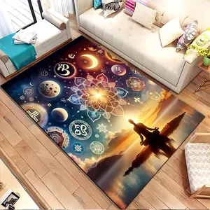 Spiritual symbols and meditation scene. Printed pattern home carpet, suitable for living room, bedroom, kitchen mat, home decoration, carpet, and also suitable as a holiday gift for family and