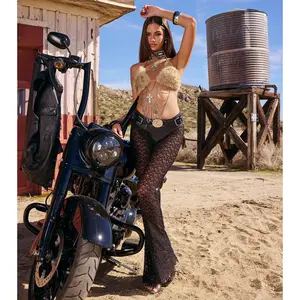 Night Glam Lace Rhinestone Flare Pants