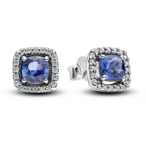 Pandora Timeless Sparkling Square Blue Halo Stud Earrings 293551C01
