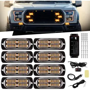 LED Strobe Lights for Trucks Vehicles Suvs 12-24V Emergency Warning Caution Hazard Construction Slim Sync Feature Car with Main Control Surface Mount LED Grille Lights(Amber)
