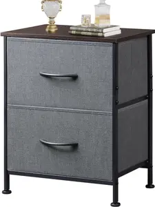 Dark Grey Nightstand, 2 Drawer Small Dresser Bedside End Table with Removable Fabric Storage Bins, Compact Bedside Furniture for Bedroom, Closet, Entryway, College Dorm tiktokshopspringglowup