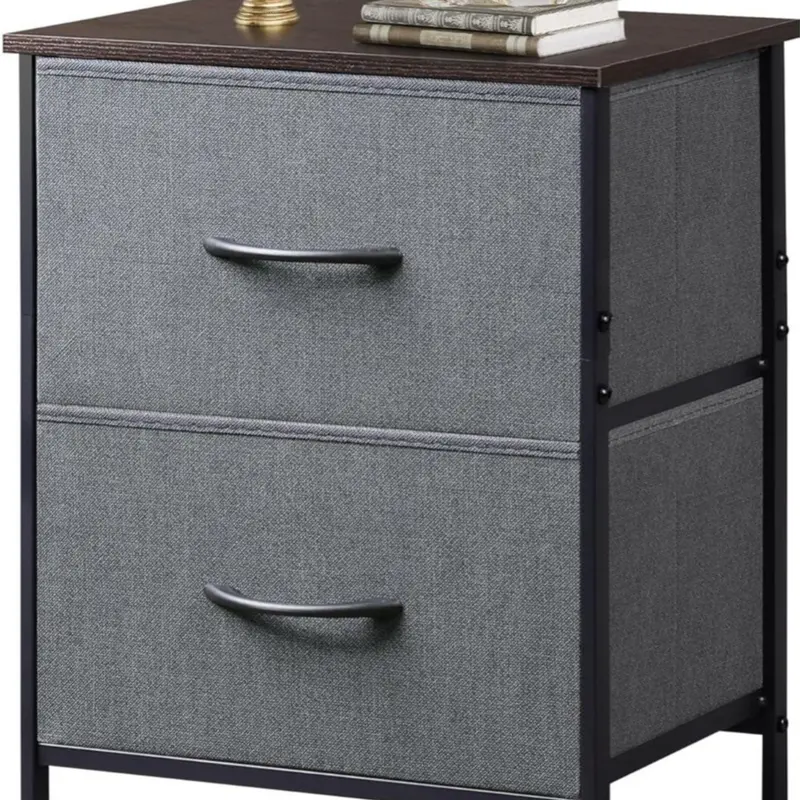 Dark Grey 2-Drawer Nightstand - 2-Compartment Storage Drawer Units, Removable Fabric Bins, Self-Leveling Feet, Assembly Required Bedroom Bedside Table, Entryway/Side Table for Tiny Apartments Home Organizer