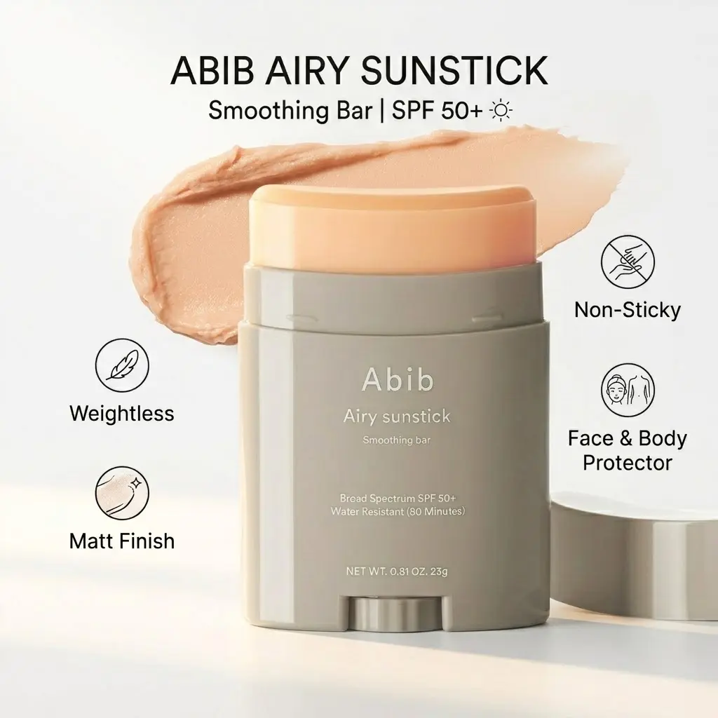 Abib Airy Sunstick Smoothing Bar SPF50 (Single) - Matt Finish, Non-Sticky UV Protector for Face, Long-Lasting Body Sunscreen
