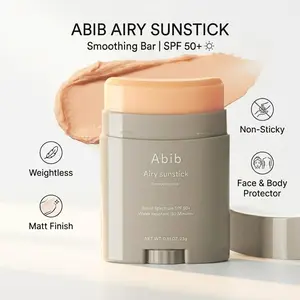 Abib Airy Sunstick Smoothing Bar SPF50 (Single) - Matt Finish, Non-Sticky UV Protector for Face, Long-Lasting Body Sunscreen