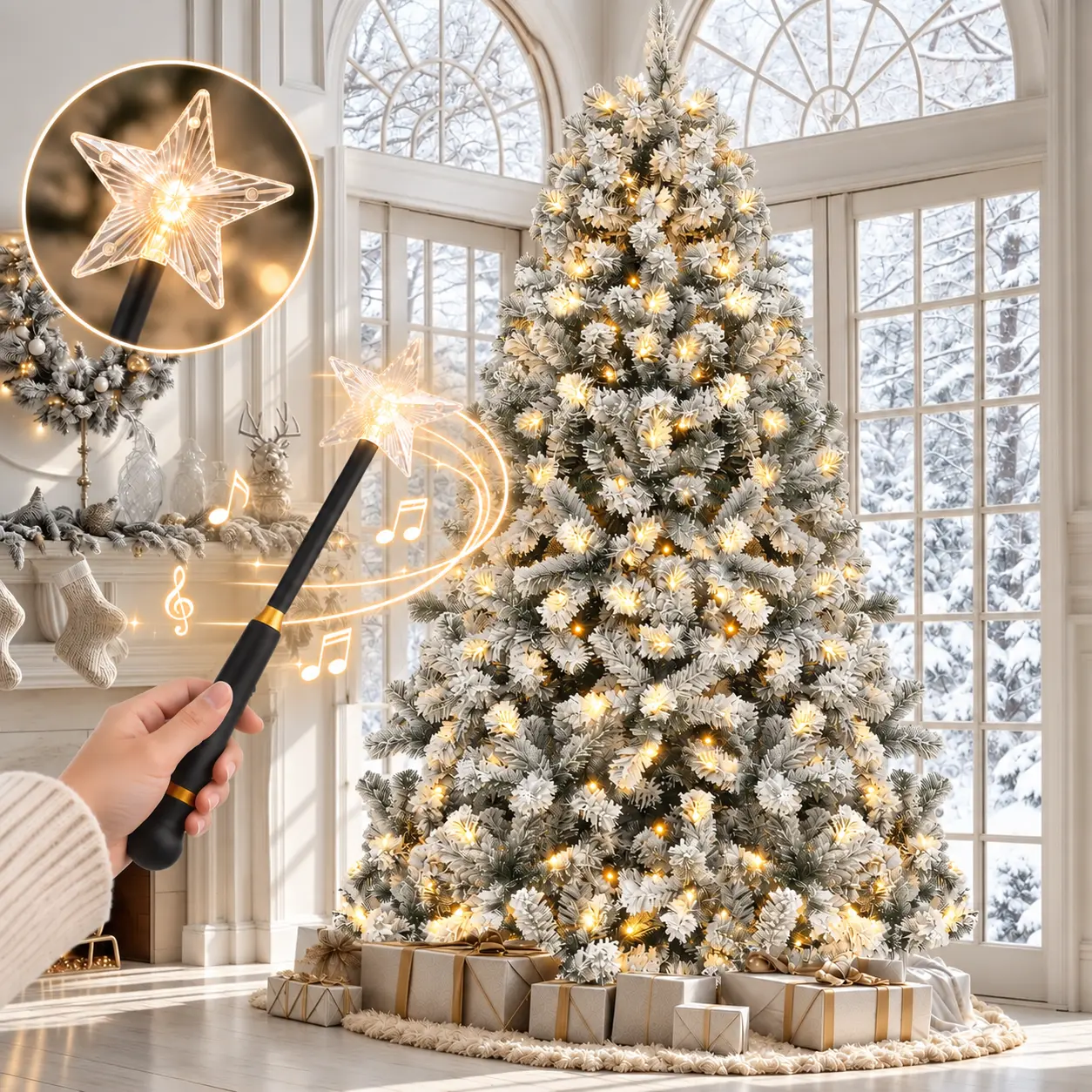 YITAHOME Christmas Tree Magic Wand【Requires 2 AAA batteries (not included)】 Wave to Light Up Your Christmas Tree, Magical Sound Effect Light Controller, Black, 33.5cm