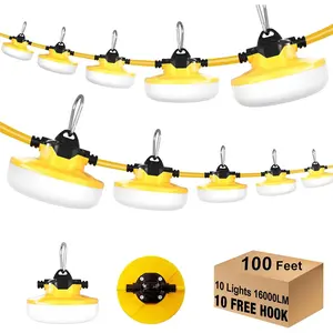 100FT LED Construction String Lights 3 Prong, 130W 16000Lm LED String Work Lights, 5000K Daylight Temporary Lighting for Construction Sites, Jobsite, Renovation, Mine Cave, UL Listed