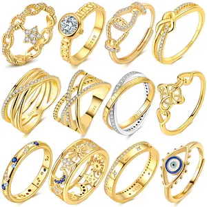 LUX-JELWEL - Golden Color Sparking Rings 925 Sterling Silver Popular LOVE Wedding Ring Certified Women Engagement Jewelry Anniversary Gifts