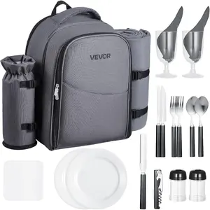 VEVOR Picnic Backpack, Beach Picnic Backpack Bag for 4 Person with Insulated Cooler Compartment, Detachable Bottle/Wine Holder, Lightweight Blanket, Plates and Cutlery Set for Hiking Camping, BrownVEVOR Super Brand Day