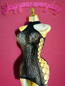 Women's Solid Asymmetrical Neck Fishnet Cover Up Dress, Casual Fashion Hollow Out Bodycon Dress for Beach Holiday Vacation, Ladies Swimwear for All Seasons, Summer Coverup