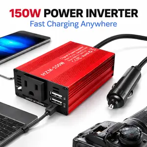 150W Car Power Inverter 12V DC to 110V AC Converter with 3.1A Dual USB Charger 20W Type-C USB-A PD3.0 QC3.0 Ports for Fast Charging Laptops Phones & More Red