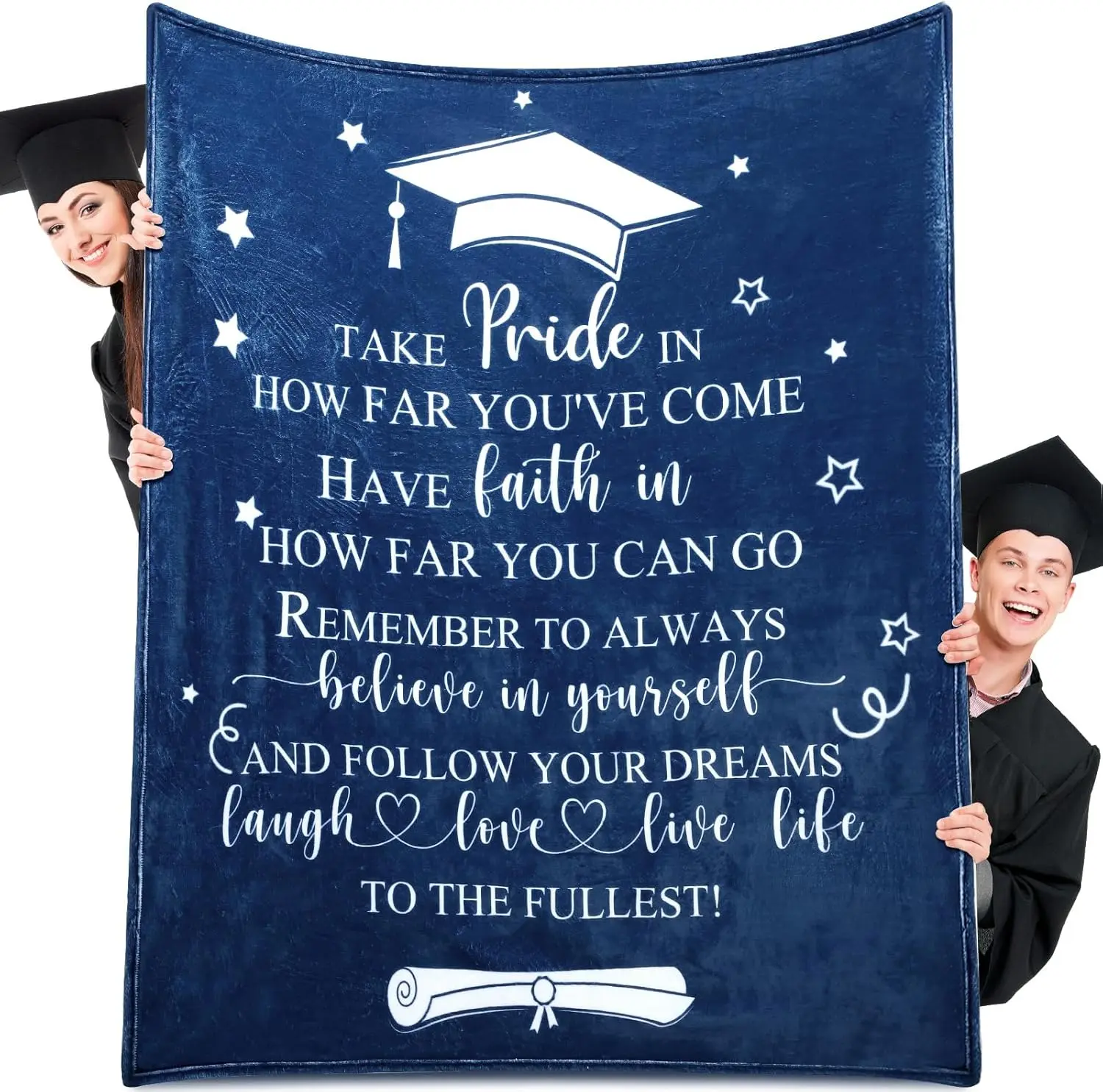 VitalCozy 50x60 in Soft Polyester Personalized Blanket - Modern, Lightweight Graduation Throw, All Seasons Gift for Her/Him, Good Warmth Retention, Machine Washable for Bed/Couch (Class of 2026), Personalized Blankets