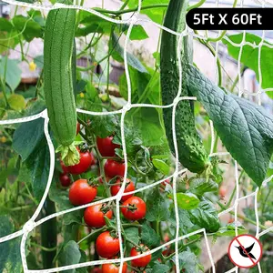 Heavy Duty Trellis Netting (5ft x 60ft) - Garden Plant Grow Net, Outdoor & Backyard Garden Accessories for Climbing Plants, Cucumbers