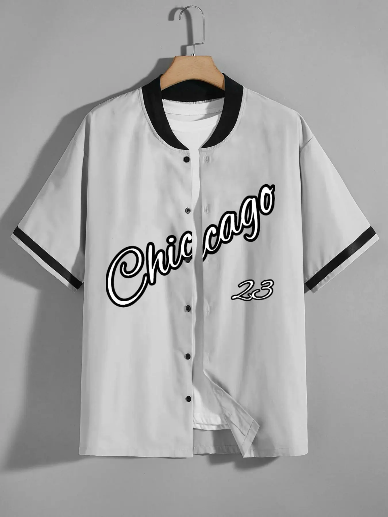 1pc Men's Vintage Chicago 23 Casual Baseball Jersey Retro Varsity Style Button Up Shirt Sporty Streetwear Fashion Short Sleeve Sports Top