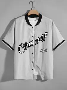 1pc Men's Vintage Chicago 23 Baseball Jersey Retro Varsity Style Button Up Shirt Sporty Streetwear Fashion Short Sleeve Sports Top