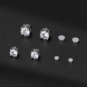 1/2/4 Pairs Stainless Steel Magnetic Stud Earrings for Men Women Non-piercing CZ Hypoallergenic 6-8MM Perfect Gift Valentine's Day Gift