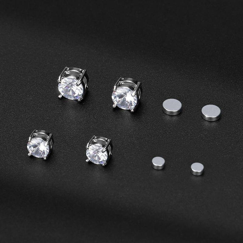 1/2/4 Pairs Stainless Steel Magnetic Stud Earrings for Men Women Non-piercing CZ Hypoallergenic 6-8MM Perfect Gift Valentine's Day Gift