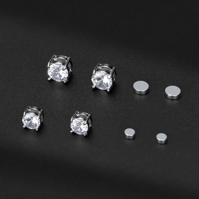 1/2/4 Pairs Stainless Steel Magnetic Stud Earrings for Men Women Non-piercing CZ Hypoallergenic 6-8MM Perfect Gift Valentine's Day Gift